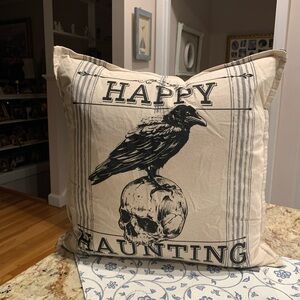 Happy Haunting Accent Pillow - Cream and Black